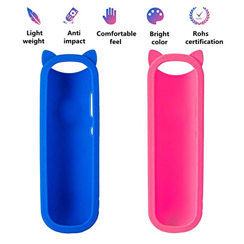 Product Cover （Pack of 2） Blue + Pink Silicone Protective Soft Cases Covers for Compatible with RC280 TCL ROKU TV Remote Control with Wrist Strap Cute Cat Ear Shape Case only