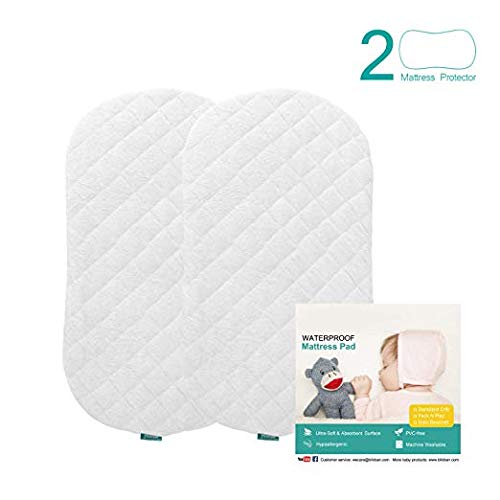 Product Cover Bassinet Mattress Pad Cover（Improved Style）, Waterproof, Fit for Hourglass/Oval Bassinet Mattress, 2 Pack, Ultra Soft Bamboo Fleece Surface, Washer & Dryer, No Loosen and Pre-Shrinked