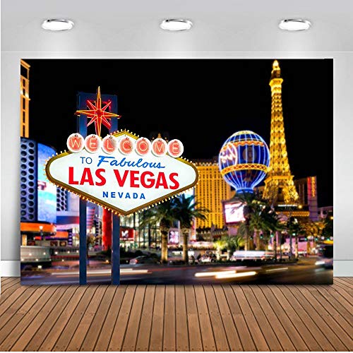 Product Cover Mehofoto Welcome to Las Vegas Backdrop Casino City Night Scenery Background 7x5ft Vinyl Billboard Banner Themed Party Decoration Backdrops