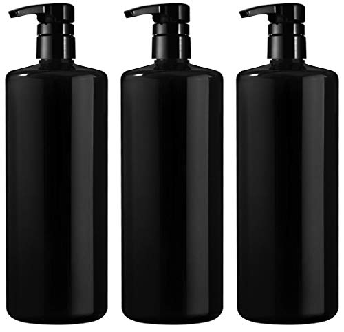 Product Cover BAR5F Empty Shampoo Bottles with Pump, Black, Great 1 Liter/32 Ounce Refillable Dispensing Containers for Conditioner, Body Wash, Hair Gel, Liquid Soap, DIY (Pack of 3)
