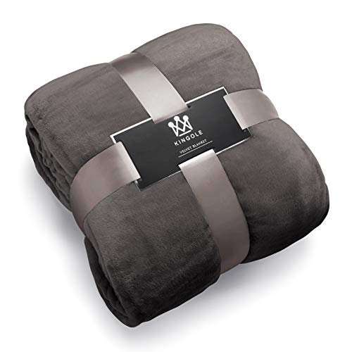Product Cover Kingole Flannel Fleece Microfiber Throw Blanket, Luxury Charcoal Grey Twin Size Lightweight Cozy Couch Bed Super Soft and Warm Plush Solid Color 350GSM (66 x 90 inches)