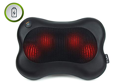 Product Cover Zyllion Shiatsu Back Neck Massager - Rechargeable Kneading Massage Pillow with Heat for Shoulders, Lower Back, Calf, Legs, Foot - Use at Home, Office, and Car, ZMA-13RB-BK (Black)