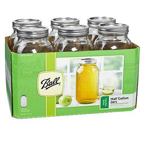 Product Cover Ball Wide Mouth Half-Gallon 64 Oz. Glass Mason Jars with Lids and Bands, 6 Count - 1 Set