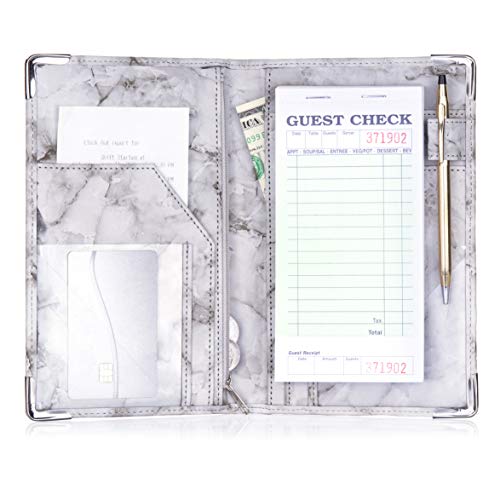 Product Cover Sonic Server Marble Style Deluxe Server Book for Restaurant Waiter Waitress Waitstaff | Black Marble | 9 Pockets Includes Zipper Pouch with Pen Holder | Holds Guest Checks, Money, Order Pad