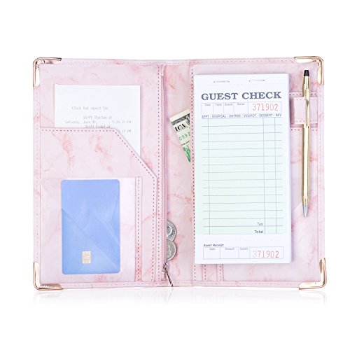 Product Cover Sonic Server Marble Style Deluxe Server Book for Restaurant Waiter Waitress Waitstaff | Millennial Pink | 9 Pockets Includes Zipper Pouch with Pen Holder | Holds Guest Checks, Money, Order Pad