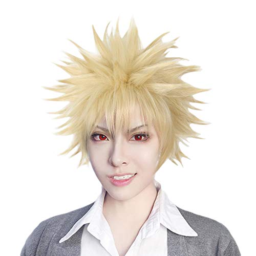 Product Cover Anogol Hair Cap+Short Wavy Cosplay Wig Blonde Wigs Synthetic Hair for Anime Makeup Costume