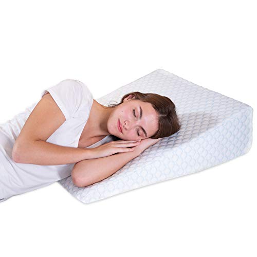 Product Cover Bed Wedge Pillow with 1.5 Inch Memory Foam Top, (24 x 28 x 7.5 Inches), Removable and Washable Cover, Perfect for Sleeping or Reading, Leg Elevation, Back Support, LENORA 7.5 Inch Wedge