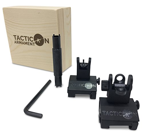 Product Cover Tacticon Armament Flip Up Iron Sights for Rifle Includes Front Sight Adjustment Tool | Rapid Transition Backup Front and Rear Iron Sight BUIS Set Picatinny Rail and Weaver Rail