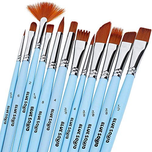 Product Cover Watercolor Brushes Paint Brush Set - by Blue Squid, 12 Artist Paint Brushes, Perfect for Face Painting, Round Pointed Tip Nylon Hair Artist for Acrylic Watercolor Oil & Body Painting