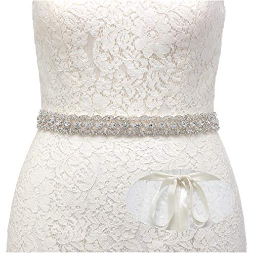 Product Cover SWEETV Rhinestone Wedding Bridal Belt Bridesmaid Sash for Party Prom Evening Dresses Gown, Silver
