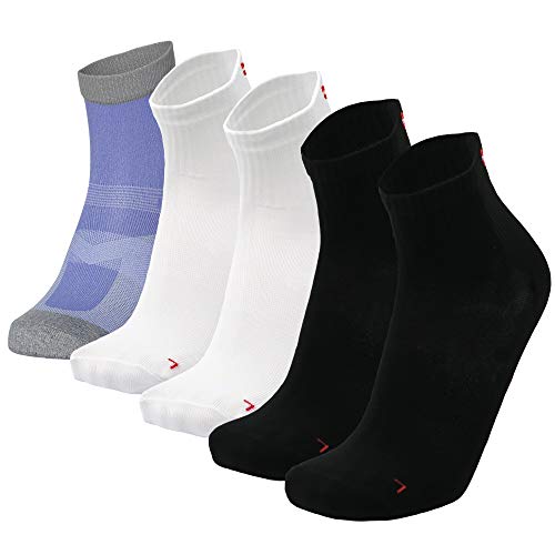 Product Cover Quarter Socks (Multicolor (2 x Black, 2 x White, 1 x Stormy Blue) 5 Pairs, US Women 11-13 // US Men 9.5-12.5)