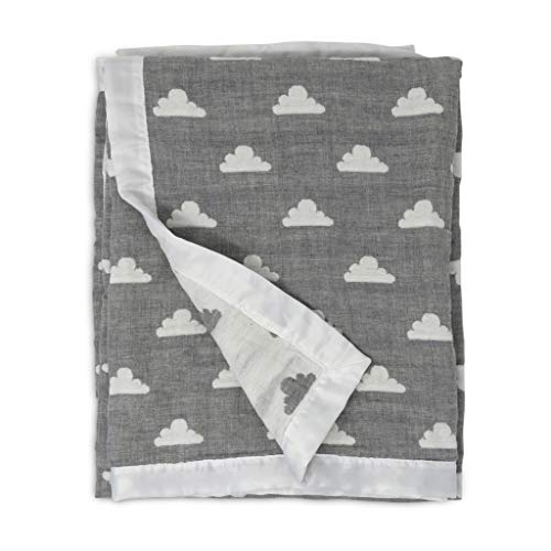 Product Cover Living Textiles Muslin Jacquard Grey Clouds Soft Baby Blanket Premium Quality 100% Cotton for Best Comfort | Double Layer,Swaddle,Receiving,Infant,Toddler,Newborn,Nursery,Boy,Girl,Gift | 40x30 Inch