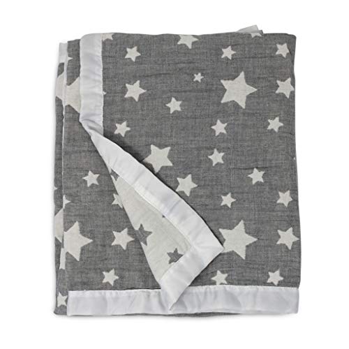 Product Cover Living Textiles Muslin Jacquard Grey Star Soft Baby Blanket PREMIUM QUALITY 100% Cotton for BEST COMFORT | Double Layer,Swaddle,Receiving,Infant,Toddler,Newborn,Nursery,Boy,Girl,Crib,Gift | 40x30 Inch
