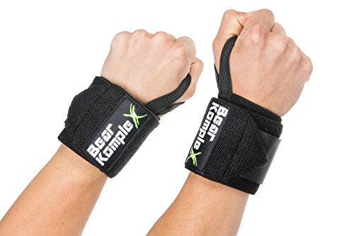 Product Cover Wrist Support Band Wraps for Weightlifting: Stabilizer Grip for Right / Left Hand with Thumb Hooks - Workout Wraps for Crossfit, Strength Training, Power Lifting and More - 18 Inch Pair, Black
