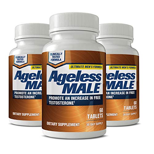 Product Cover Ageless Male Free Testosterone Booster for Men - Promote Lean Muscle Mass w/Strength Training, Healthy Energy Production, Drive, Stamina, Enhancement, Health Supplement (180 Capsules, 3-Pack)...