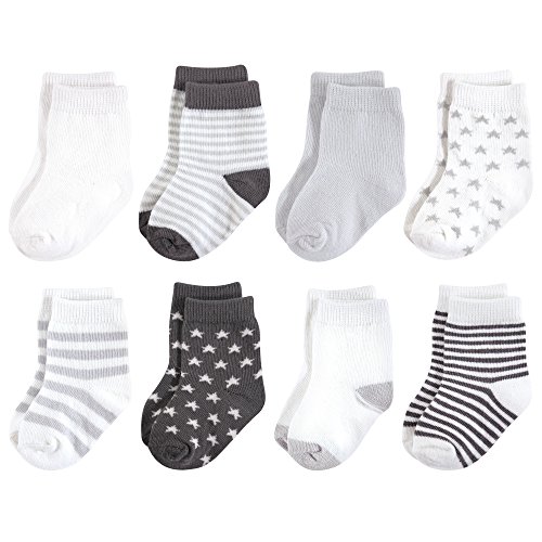Product Cover Touched by Nature Baby Organic Cotton Socks, Charcoal Stars 8Pk, 0-6 Months