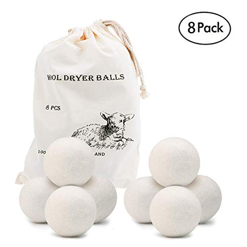 Product Cover Wool Dryer Balls 8 Pack, OAMCEG 2.75'' Premium Reusable Natural Fabric Softener,Eco Laundry Balls,Wool Dryer Sheets,Clothes Dryer Balls - Reduces Clothing Wrinkles and Saves Drying Time