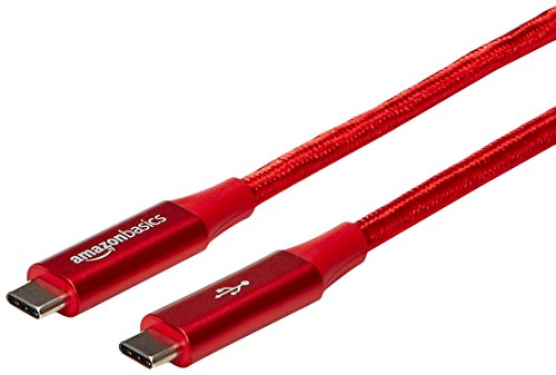 Product Cover AmazonBasics Double Braided Nylon USB-C to USB-C 3.1 Gen 1 Cable with Power Delivery (5 Gbps) | 1 foot, Red
