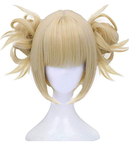 Product Cover Anogol Hair Cap+613 Blonde Wigs Anime Cosplay Wigs Short Wavy Synthetic Hair With Bangs Fringe Hairstyles For Lonita Party