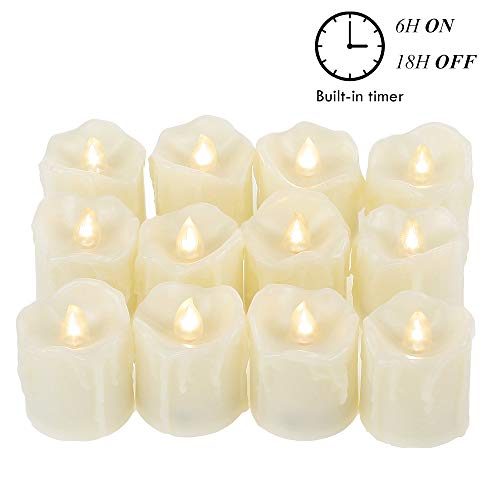 Product Cover Qidea Battery Operated Flameless LED Votive Candles with Timer Drips Flickering Electric Decorative Decor Candle Lights for Xmas Christmas Wedding Party, 1.7