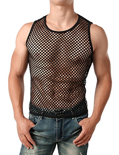 Product Cover JOGAL Men's Mesh Fishnet Fitted Sleeveless Muscle Top Medium WG01 Black