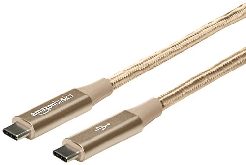 Product Cover AmazonBasics Double Braided Nylon USB-C to USB-C 3.1 Gen 2 Cable with Power Delivery (10 Gbps) | 1 foot, Gold