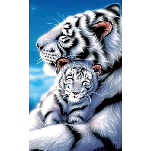 Product Cover HOT SALE ! 5D Diamond Diy Painting Full Drill Handmade White Tiger Mother Child Under Moonlight Starry Sky Cross Stitch Home Decor Embroidery Kit ❤️ ZYEE (B)