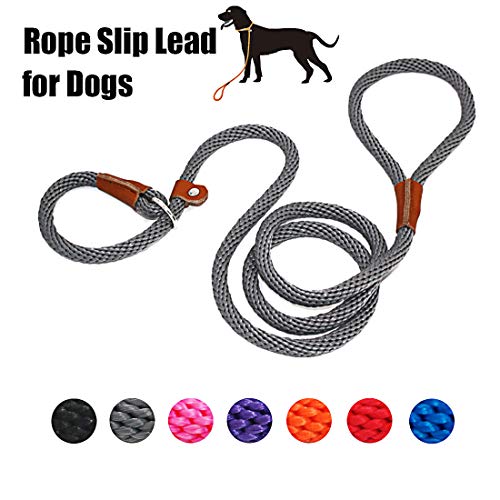 Product Cover lynxking Dog Leash Rope Strong Heavy Duty Braided Rope Slip Leads No Pull Training Lead Leashes for Medium Large Dogs (5', Grey)