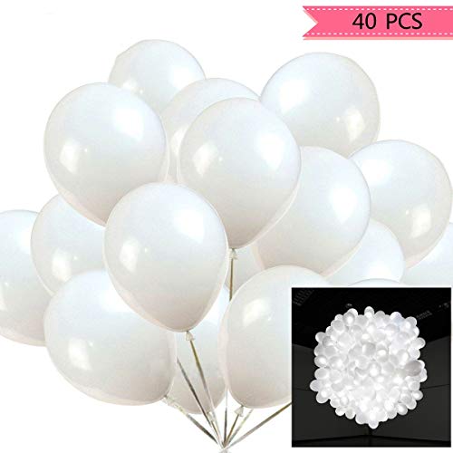 Product Cover ALUNME 40pcs LED Light Up White Balloons Non Flashing Party Wedding Balloon Lights Long Standby Time for Dark Party Supplies,Wedding Decorates