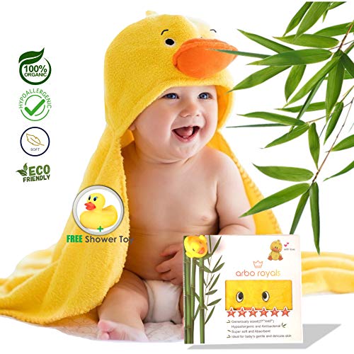 Product Cover Premium Baby Hooded Towel 100% Soft Organic Bamboo Baby Bath Towels for Kids, Toddlers, Infants, for Boys and Girls | Newborn Baby Wrap Towel | Best Baby Shower Gift Ideas with Free Duck Shower Toy