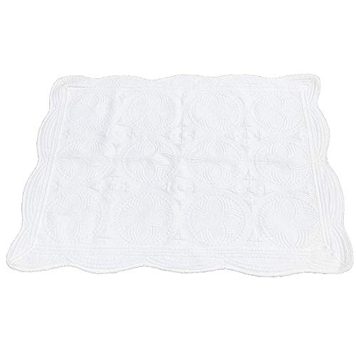Product Cover MONOBLANKS Cotton Baby Quilt Personlized Monogram Lightweight Embossed Scalloped Throw Blanket Four Seasons (White)