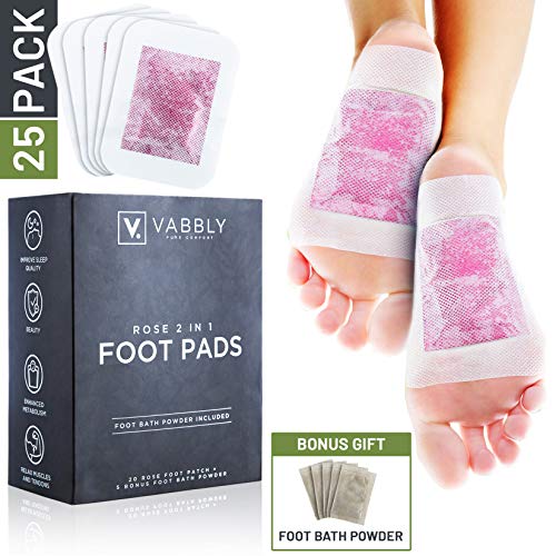 Product Cover Vabbly Foot Pads - Rose Aroma Bamboo Vinegar 20x Pads, with Free Feet Bath Soak - Premium Sore Feet Relief, Soothe Pain, Odor and Revive Your Tired Sole