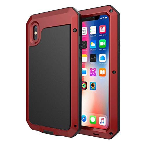 Product Cover CarterLily iPhone X Case, iPhone Xs Case, Full Body Shockproof Dustproof Waterproof Aluminum Alloy Metal Gorilla Glass Cover Case for Apple iPhone X/XS 5.8'' (Red)