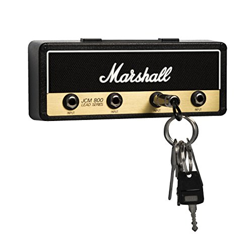 Product Cover Licensed Marshall Jack Rack- Wall mounting guitar amp key hanger. Includes 4 guitar plug keychains and 1 wall mounting kit. Easy installation.
