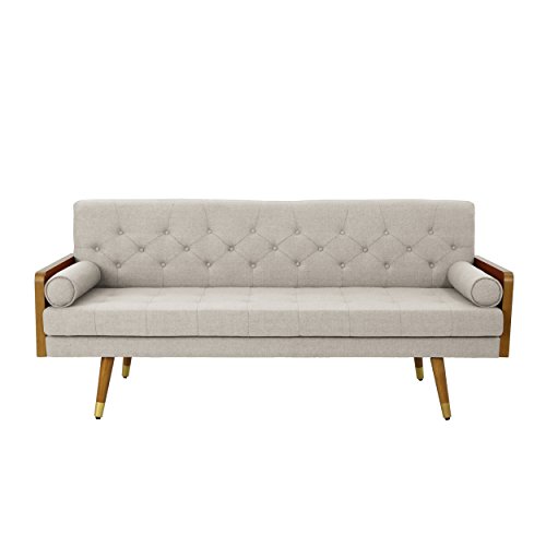 Product Cover Christopher Knight Home Aidan Mid Century Modern Tufted Fabric Sofa, Beige