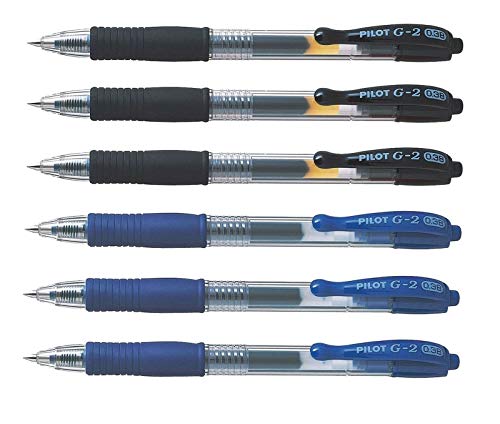 Product Cover Pilot G2 pens retractable Gel Roller ballpoint 0.38 pt Black & Blue Bundle, (Pack of 6)