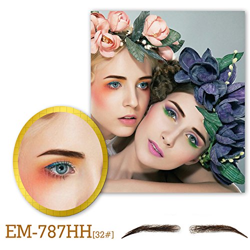 Product Cover Vlasy One Pair Women Handmade False Eyebrows Human Hair Fake Eye Brows PU Base (EM-787-32#)