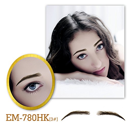 Product Cover Vlasy One Pair Women Handmade False Eyebrows Human Hair Fake Eye Brows PU Base (EM-780-3#)