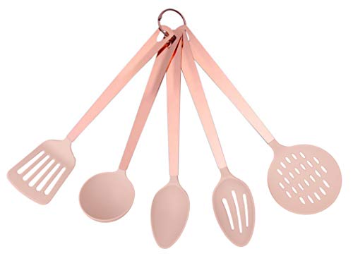 Product Cover COOK with COLOR 5 Piece Nylon Cooking Utensil Set on a Ring with Rose Gold Copper Handles - Pink