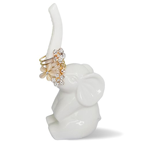 Product Cover HOME SMILE Elephant Ring Holder for Jewelry,Engagement Wedding Ring Display Holder Stand Trinket Trays (Litltle White)