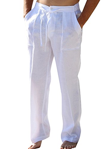 Product Cover Enjoybuy Mens Casual Linen Pants Elastic Drawstring Waist Summer Loose Fit Long Beach Yoga Pants