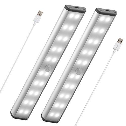 Product Cover Stick-On Anywhere Portable Closet Lights Wireless 20 Led Under Cabinet Lighting Motion Sensor Activated Build In Rechargeable Battery Magnetic Little Safe Night Tap Light for Closet Cabinet (Silver)