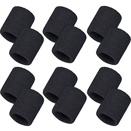 Product Cover Bememo 12 Pack Sweatbands Sports Wristband Cotton Sweat Band for Men and Women, Good for Tennis, Basketball, Running, Gym, Working Out (Black)