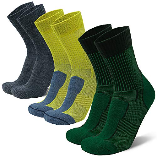 Product Cover Merino Wool Light Hiking Socks (Multicolor 3-pairs (Grey, Green, Yellow), US Women 11-13 / US Men 9.5-12.5)