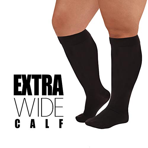 Product Cover 5XL Opaque Mojo Extra X-Wide Calf Compression Socks 20-30mmHg Graduated Bariatric Support Stockings - Lymphedema Plus Size Ankles Unisex Black Closed Toe