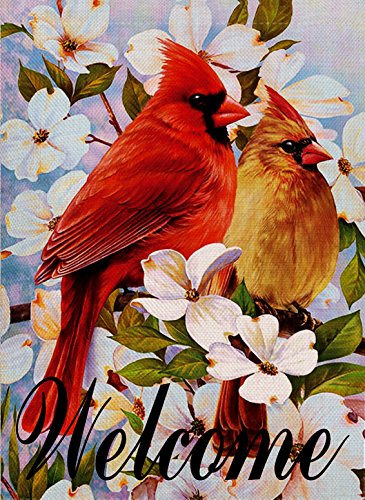 Product Cover Dyrenson Cardinal Garden Flag Double Sided, Home Decorative Welcome Red Bird House Yard Flag, Floral Pansies Lily Decorations, Flower Seasonal Outdoor Flag 12 x 18 for Summer Spring