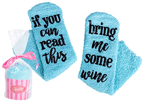 Product Cover Wine Socks with Cupcake Packaging (Teal) - If You Can Read This Bring Me Wine - 6 Colors to Choose From!
