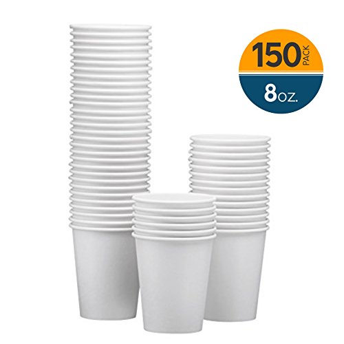 Product Cover NYHI 150-Pack 8 oz paper cups - Hot/Cold Beverage Drinking paper water cups disposable for, Juice, Coffee or Tea - Ideal for Water Coolers, Party, or Coffee On the Go'