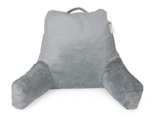 Product Cover Large Plush Reading Pillow | Shredded Memory Foam Bedrest TV Pillow with Armrests | Great for Adults, Teens, Kids, & Pregnant Woman | Neck, Upper Back, Lumbar, & Coccyx Lower Back Support Cushion