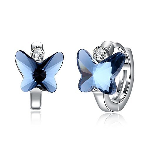 Product Cover Sterling Silver Butterfly Small Hoop Earrings for Women Teen Girls Hypoallergenic Little Butterfly Stud Earrings Made with Swarovski Crystals, by DreamSter